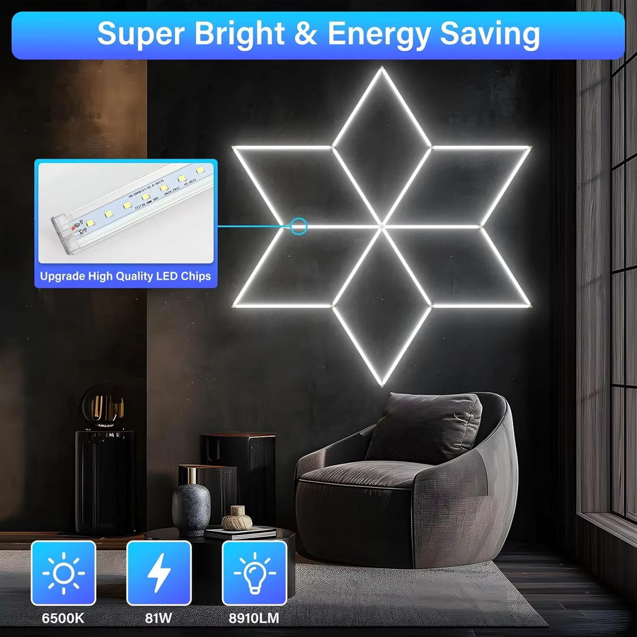 LINYILIGHT LED-Deckenleuchte in Hexagramm-Form, weiß, 6500 K Kaltweiß - Bild 2