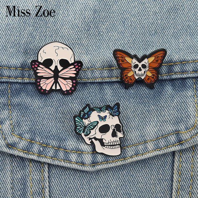 Miss Zoe Brosche, Schmetterling Skelett Schädel Emaille, Bunt, Kinder - Bild 1