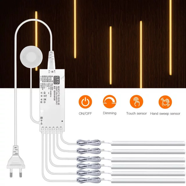 Lcamaw Aluminium LED Lichtleiste in Weiß mit Touch-Schalter zur Wandmontage für Schränke und Möbel - Bild 1