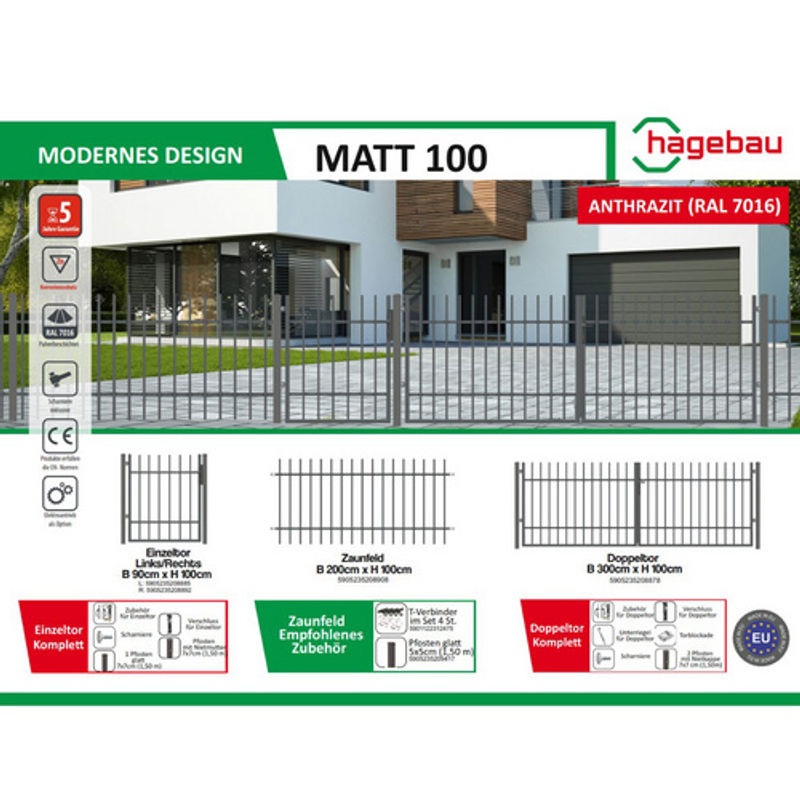 Zaunfeld Matt 100 von Polbram Steel Group in Anthrazit, verzinkt, B: 200 cm, H: 100 cm - Bild 3