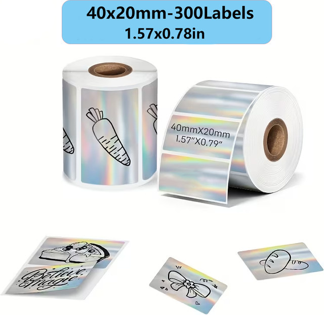 Phomemo Selbstklebendes Thermopapier Weiß, kompatibel mit M110 M220 M200 E210 P50 Detong P1, 1 Rolle, 40 x 20 mm - Bild 1