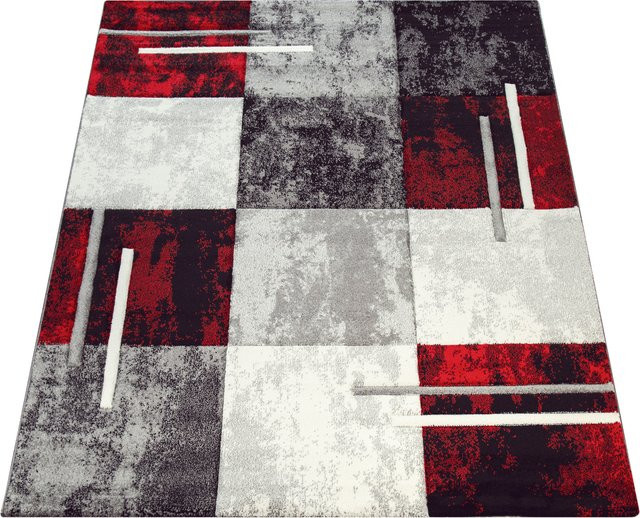Moderner Teppich Diamora in Rot mit Quadrat-Design, B/T: 80 x 300 cm - Bild 1