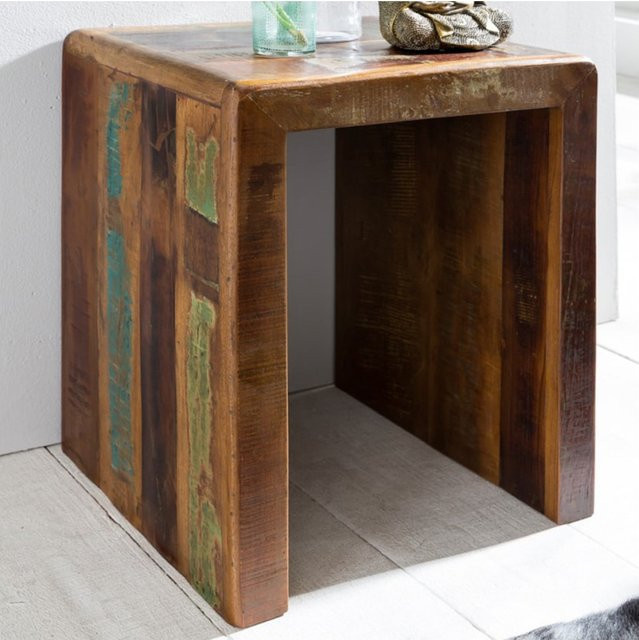 KADIMA DESIGN Beistelltisch Diana im Shabby-Chic Design aus Mango-Massivholz in Braun - Bild 1