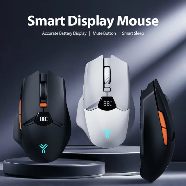 RESAUDGINE Kabellose Maus mit Bluetooth und 2,4G, 6-stufige DPI bis 6400, 600mAh Akku, Ergonomisches Design für PC und Laptop, Schwarz, Grau und Weiß - Bild 1