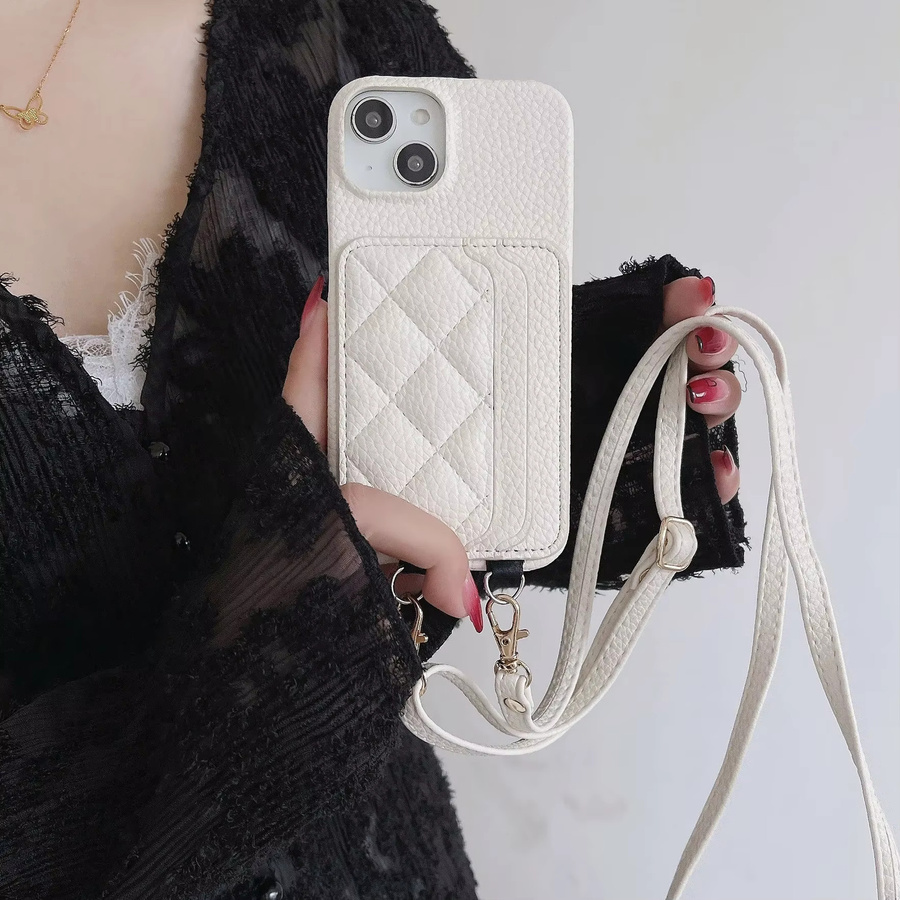szHAIyu Crossbody Lanyard Luxus Handyhülle mit Kartensteckplatz und Brieftaschengurt aus Leder für iPhone 15 14 Plus 13 12 11 Pro Max, Schwarz - Bild 3