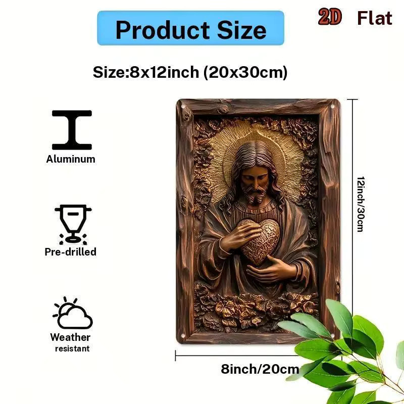 Metall-Wanddekoration Heiliges Herz Jesu von CIFBUY in Bronze, rechteckiges 2D-Metallschild für die Wandmontage - Bild 2
