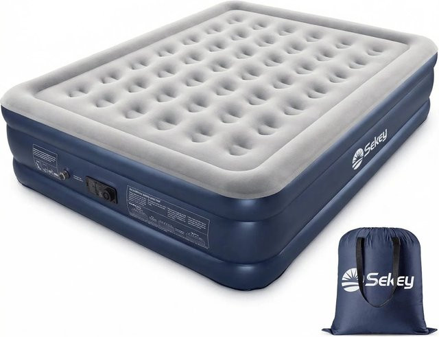 Sekey Luftbett mit Pumpe Gästebett Blau Grau B/T/H: 203 x 152 x 46 cm - Bild 1