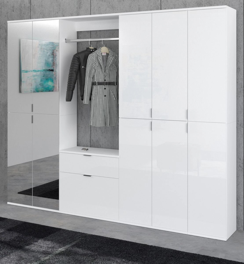 Inn.Furn Garderobenschrank SystemX in Weiß Hochglanz mit Spiegel, H x B x T: 213 x 193 x 40 cm - Bild 2