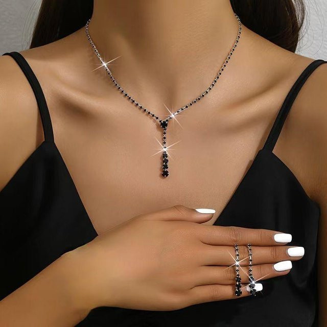 Schmuck-Set, Zirkonia, Silber/Schwarz, Damen - Bild 1