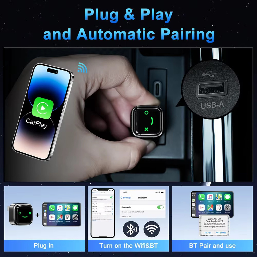 Icreative 2-in-1 Kabelloser Mini-Adapter für Apple CarPlay und Android Auto Dongle in Schwarz oder Grau - Bild 3
