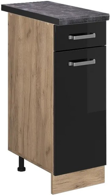 Vicco Küchenunterschrank R-Line in Schwarz Hochglanz und Goldkraft Eiche, Anthrazit, B: 30 cm, H: 81,6 cm, T: 60 cm - Bild 1