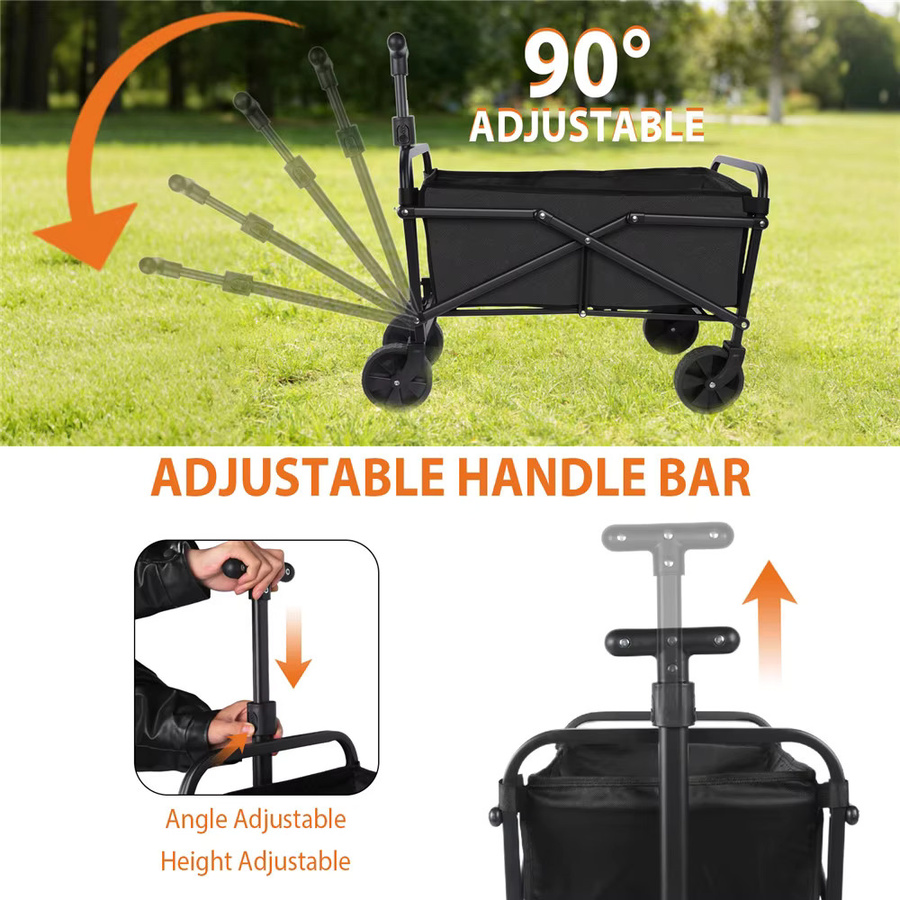 HGTUGO Faltbarer Gartenwagen Handkarren in Schwarz mit verstellbarem Griff und 4 Rädern für Camping, Strand und Garten, Tragkraft 75kg - Bild 5