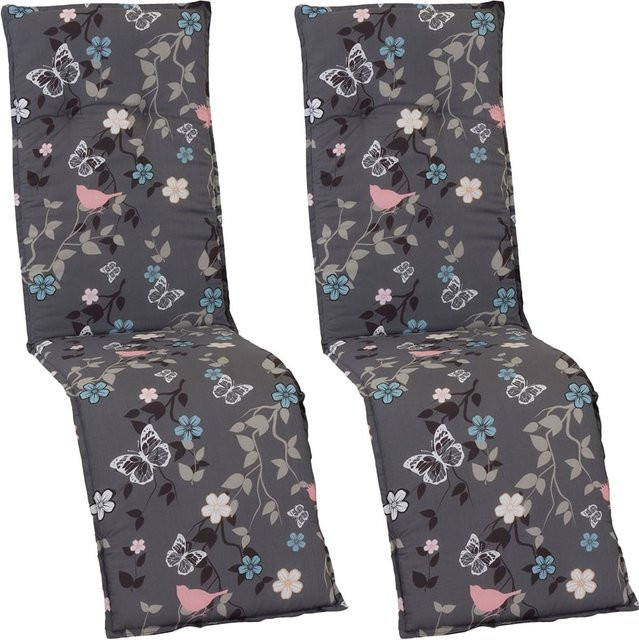 NYVI 2er Set Liegenauflage für Barcelona Relaxliegen mit Komfortschaumkern, Dessin: Vintage Flower, B/T/H: 171 x 50 x 6 cm - Bild 1