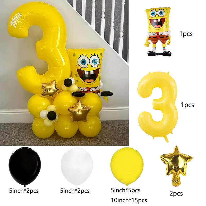 Potdemiel SpongeBob Schwammkopf Zahlenballon Set aus Aluminium in Gelb, 81,28 cm Durchmesser, ideale Partydekoration für Kindergeburtstage - Bild 2