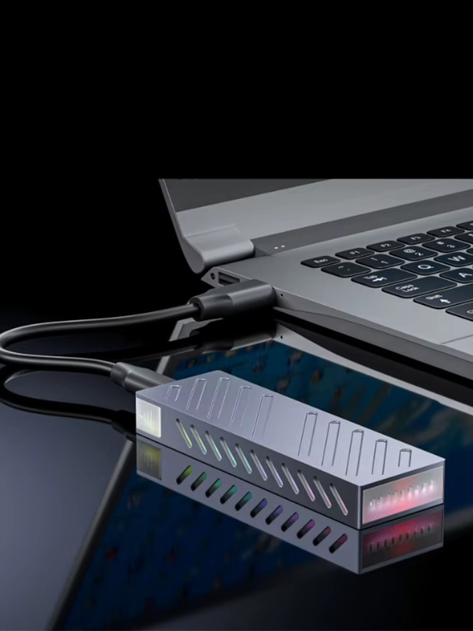 Kebidu M.2 NVMe SATA SSD Gehäuse mit RGB, USB-C 3.1 Gen2 10 Gbit/s, Externer Adapter für 2230/42/60/80, Multicolour - Bild 6