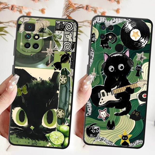 Weiche Handyhülle für Xiaomi Redmi Note Serie mit Gitarre und Katze Motiv, Mehrfarbig - Bild 1