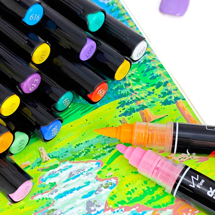 Doppelseitige Acryl-Farbmarker mit 36 Farben, Permanente Kunstmarker mit Pinselspitze zum Skizzieren und Zeichnen für Erwachsene, Multicolour - Bild 2