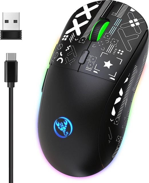 hxsj T90 Kabellose Mechanische Gaming-Maus mit RGB-Beleuchtung, 3600 DPI, Schwarz - Bild 1