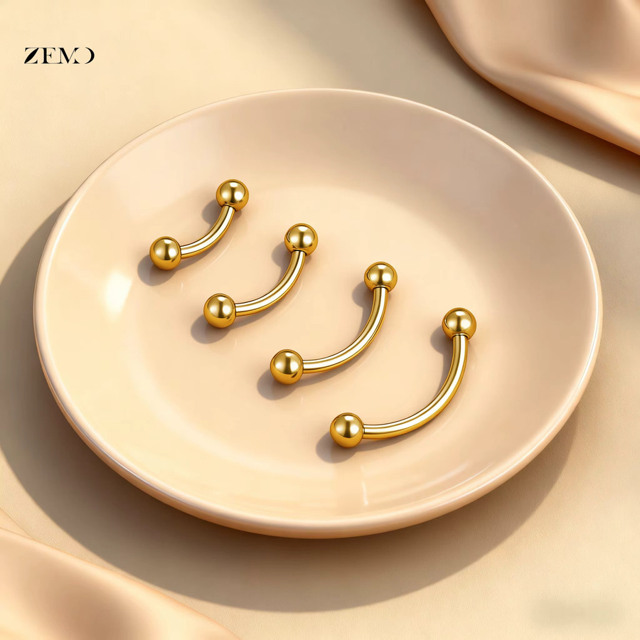 ZEMO Augenbrauenpiercing, Gebogene Hanteln, Titan, Gold, Unisex - Bild 1