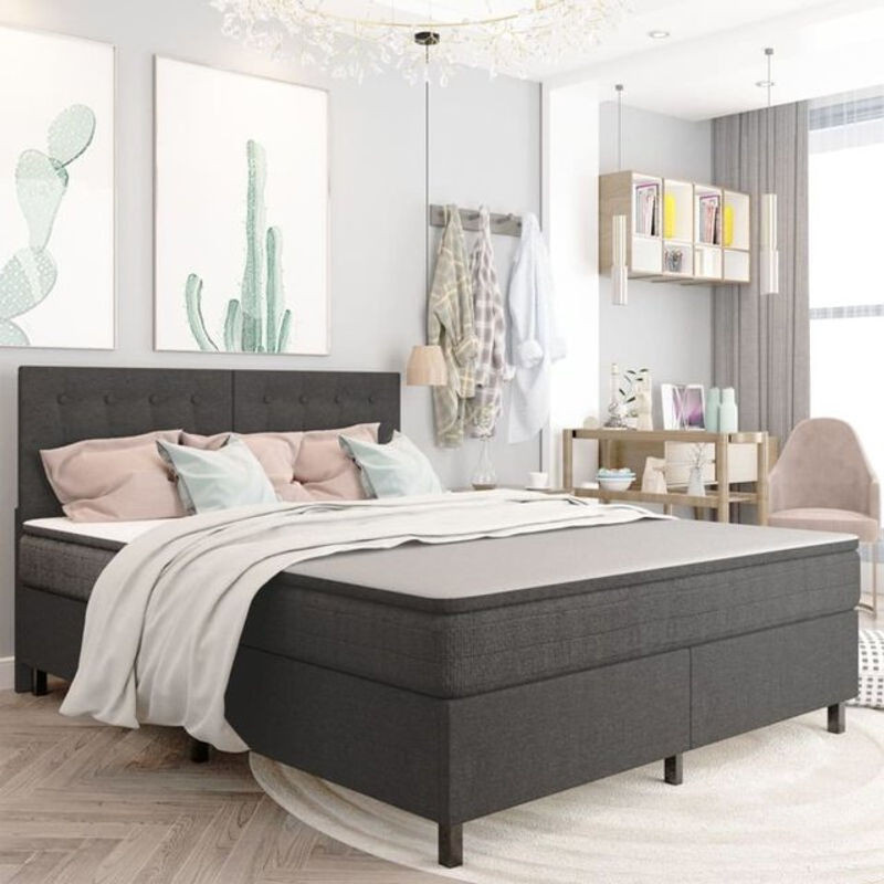 Vidaxl Boxspringbett Modern in Grau aus Stoff und Metall, B/T: 160 x 200 cm - Bild 1