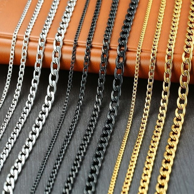 Vnox Halskette Cuban Link, Edelstahl, Schwarz Gold Farbe, Herren - Bild 1