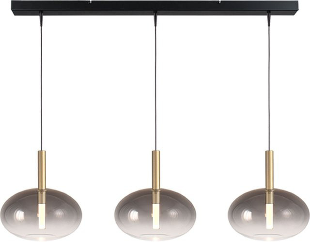 Masterlight Lido LED-Pendelleuchte 3-flammig, Glas Rauch und Gold matt, oval - Bild 1