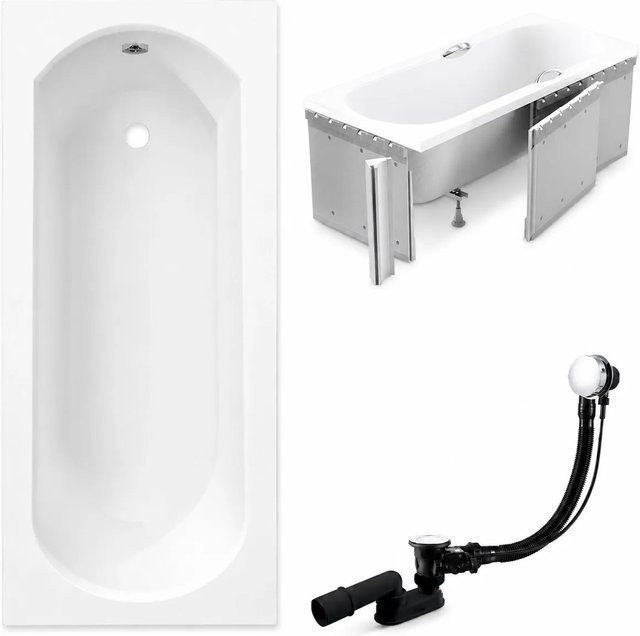 KOLMAN Badewanne Rechteck aus Acryl in Weiß mit Styroporverkleidung, Ablage und Füßen, B/T: 170 x 75 cm - Bild 1
