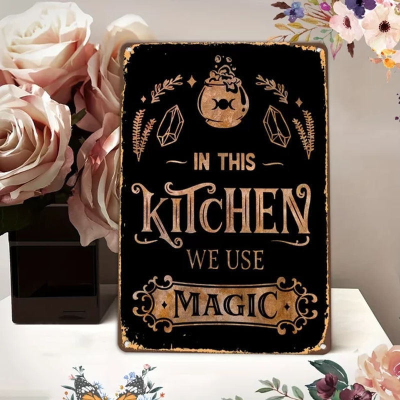 HELLOYOUNG Vintage Metallschild Magie Wandbehang in Schwarz, rechteckiges Typografie-Wandschild für Zuhause, Bar und Restaurant, Höhe: 30 cm, Breite: 20 cm - Bild 1