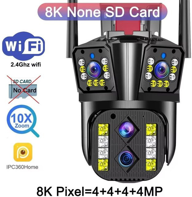 LS VISION Outdoor WIFI IP Kamera 16MP 8K HD mit 10X optischem Zoom, PTZ Überwachungskamera mit automatischem Tracking und Vier-Objektiv-System, wasserdicht, Schwarz - Bild 1