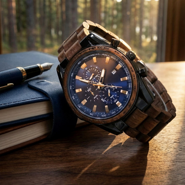 Rainch Armbanduhr Holz, Chronograph, Quarz, Herren, Blau - Bild 1