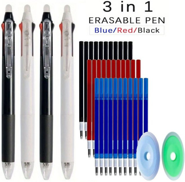 MROOFUL 3-in-1 Gelstift-Set mit magischer Tinte, löschbar, mehrfarbig (Schwarz, Blau, Rot), 0,5 mm Stiftstärke - Bild 1