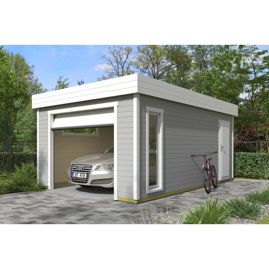 Blockgarage Lasita Maja Bahamas in Grau mit Sektionaltor B: 820 cm - Bild 3