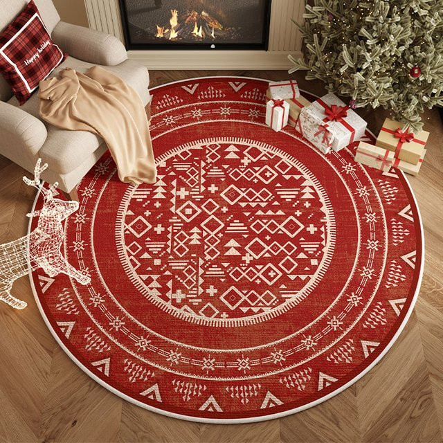 VIKAMA Runder Weihnachtsteppich in Rot mit Ethno-Design, Durchmesser: 60 cm - Bild 1