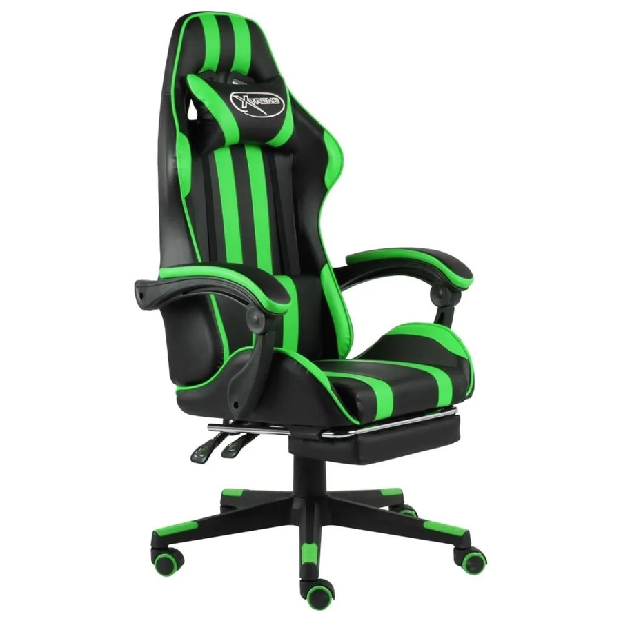vidaXL Gaming-Stuhl mit Fußstütze in Schwarz und Grün aus Kunstleder mit Kopfstütze und Armlehnen - Bild 2