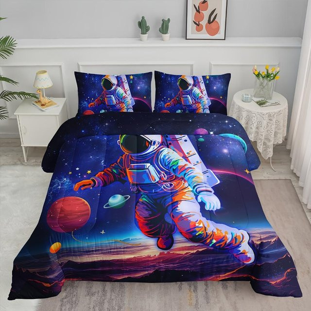 Paslu 3-teiliges Astronauten Bettwäsche-Set Weltraum Galaxie Multicolor, Breite: 135 cm, Länge: 200 cm - Bild 1