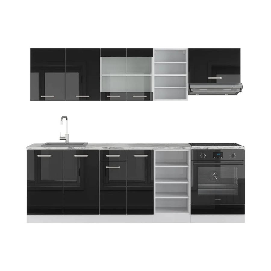 Vicco Küchenzeile R-Line Solid in Weiß und Schwarz mit Marmor-Arbeitsplatte, Breite: 240 cm - Bild 3
