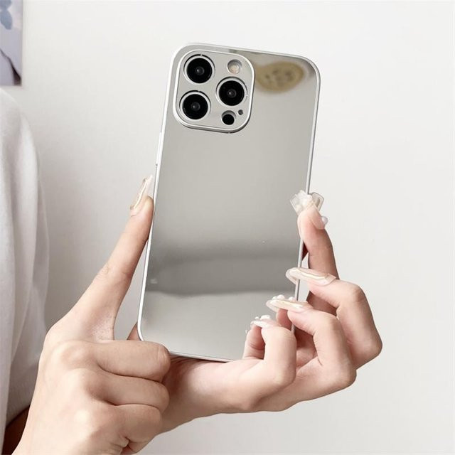 Stoßfeste Handyhülle mit Make-up-Spiegel für Apple iPhone 15 16 17 Pro Max Plus und iPhone 14 13 12 11 Pro Max in Silber - Bild 1