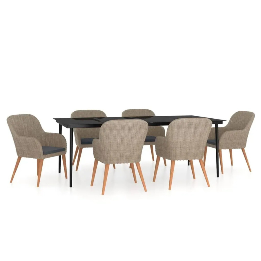 vidaXL 7-teilige Garten-Essgruppe aus PE-Rattan und Akazienholz mit Kissen in Braun - Bild 2