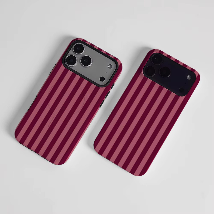 CaseLumi Matte Bumper MagSafe Hülle für iPhone 17 16 15 14 13 Pro Max Stoßfeste PC Schutzhülle Burgunderrot Gestreift - Bild 2