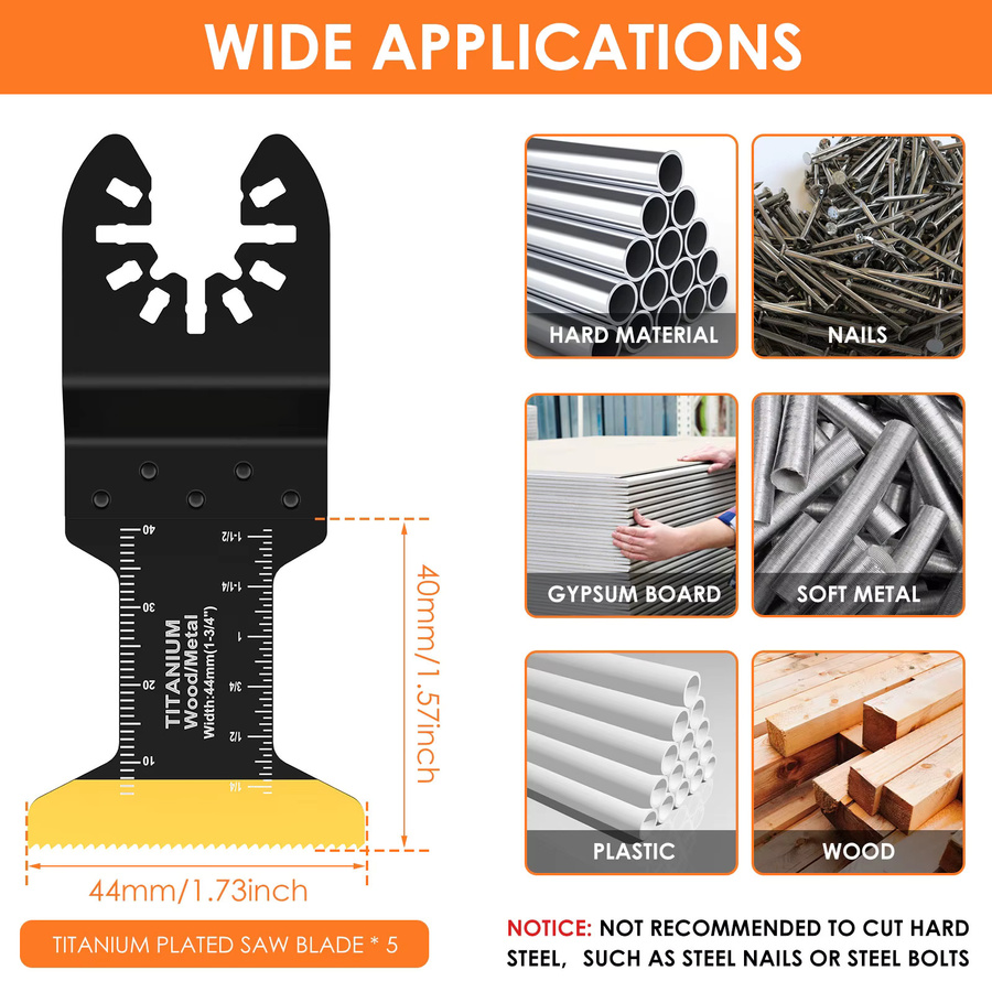 Toorise 5-teiliges Titan-Bimetall Sägeblatt-Set in Grau für Holz und Metall zur Verwendung mit Oszillierenden Multi-Tools und Renovierern - Bild 3