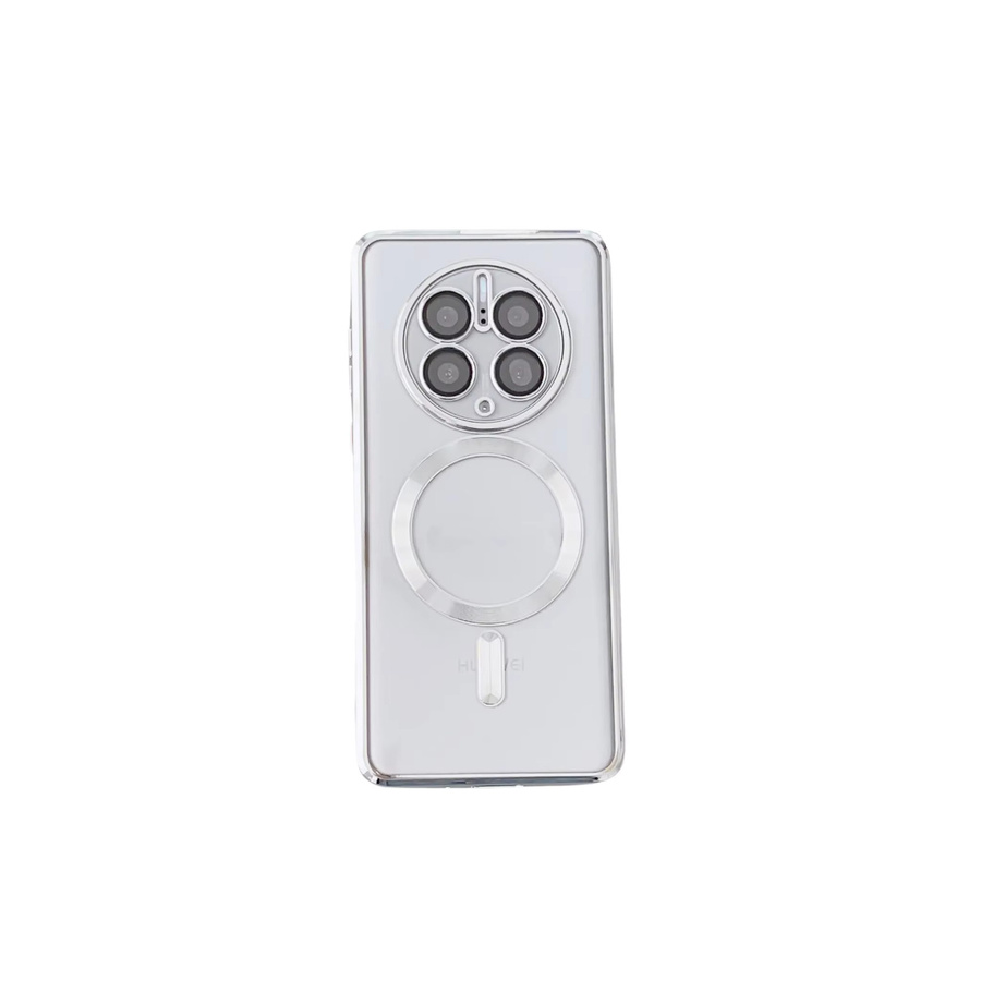 Magnetische Schutzhülle für Huawei Mate 50 40 30 20 P50 P40 P30 Pro mit Glas-Objektivschutz und TPU-Rand in Transparent/Silber - Bild 2