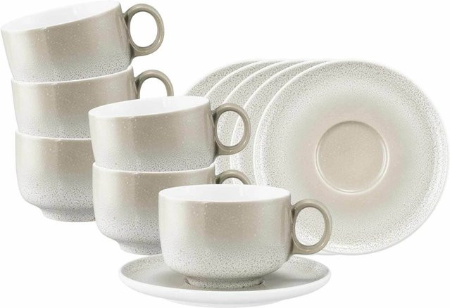 Seltmann Weiden Milchkaffeetassen mit Untertassen Sento Home, Beige, 6er Set, 350 ml - Bild 1
