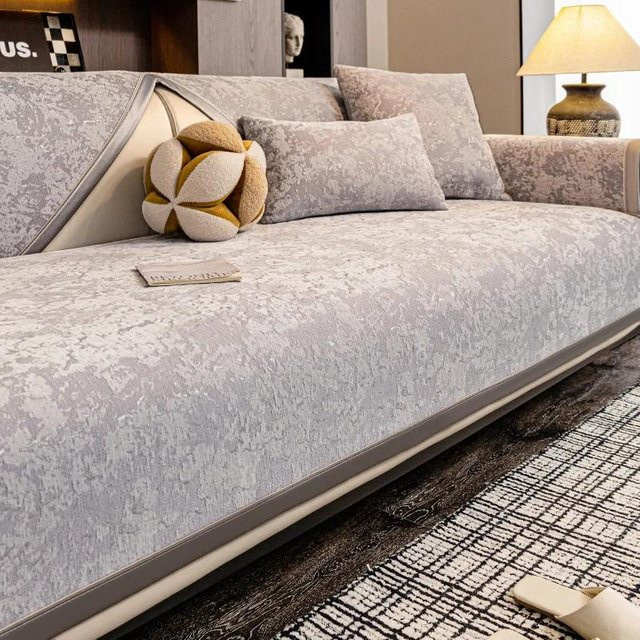 Rutschfester Jacquard-Chenille-Sofabezug in Grau für Ecksofas, L-förmiger Couch-Schonbezug mit floralem Muster, Breite: 70 cm, Tiefe: 70 cm - Bild 1