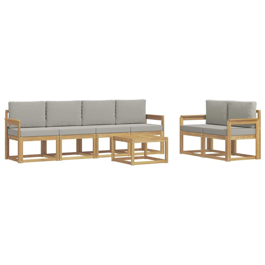 vidaXL Outdoor-Sofagarnitur 7-teilig aus Massivholz Akazie in Weiß, Grau und Braun mit Kissen, B/T/H: 59 x 59 x 37 cm - Bild 2