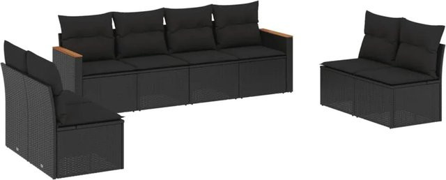 vidaXL 8-tlg Garten-Sofagarnitur aus Polyrattan und Akazienholz in Schwarz mit Kissen und Stauraum - Bild 1