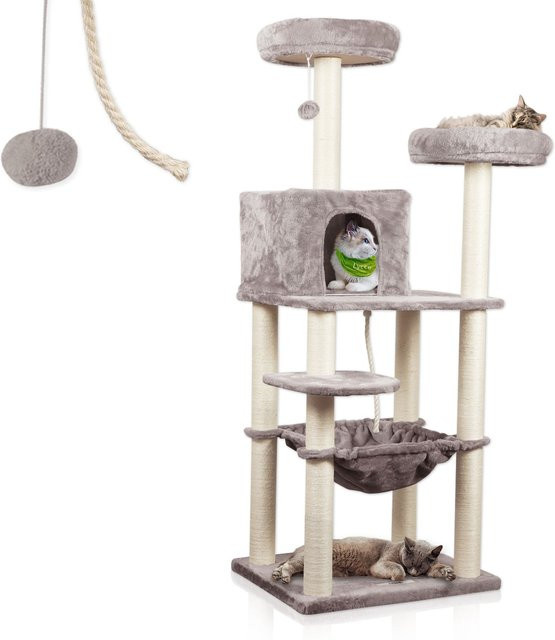 Lycce Kratzbaum ROYAL Katzenbaum in Grau mit Höhle, Hängematte und Spielzeug aus Sisal und Plüsch, Höhe: 145 cm - Bild 1