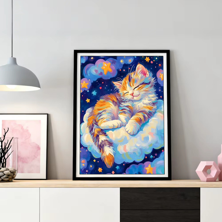 HUACAN 5D Diamant Mosaik Set Katze Sternenhimmel Wanddekoration, Vollbohrer Kreuzstich Diamantmalerei, Mehrfarbig, B/H: 30 x 20 cm - Bild 3