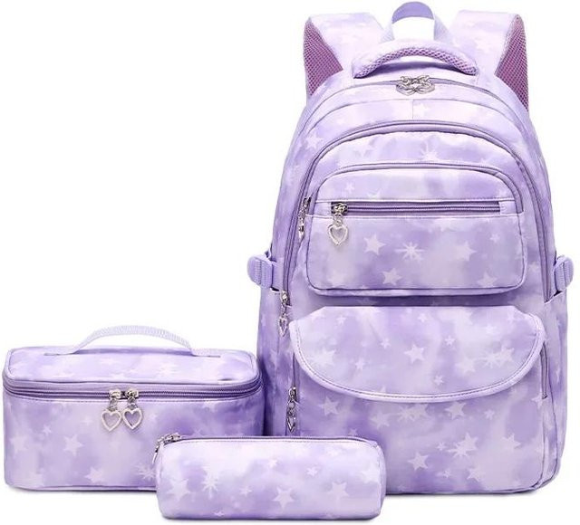 3-teiliges Weft Schulrucksack-Set für Grundschüler mit Brotdose und Federmäppchen in Violett aus Nylon - Bild 1