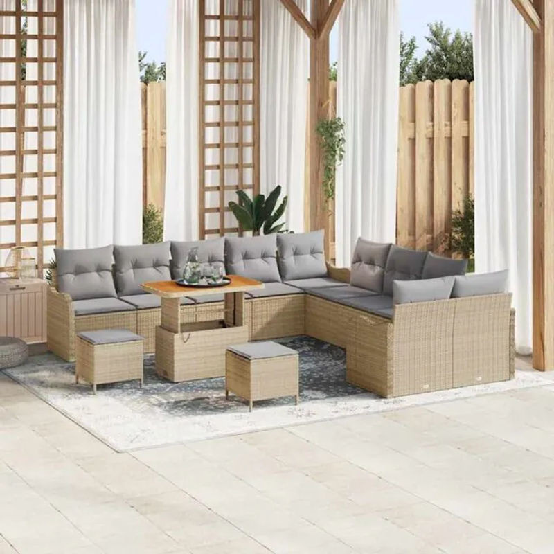 Vidaxl Polyrattan Garten-Sofa-Set aus 13 Teilen in Beige und Grau mit Hocker und Stauraum, B/T/H: 90 x 55 x 71 cm - Bild 1