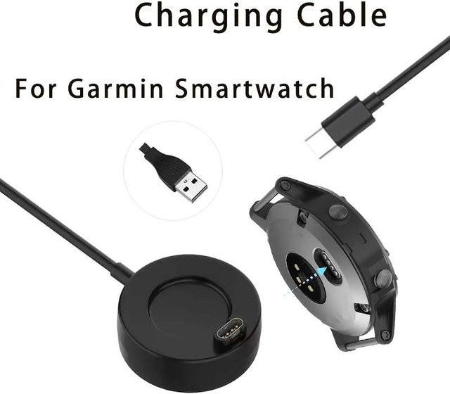 USB-Ladestation für Garmin Smartwatches Vivoactive 3/4/4S, Fenix 5S/5X/6S/6X, Venu 2/2S in Schwarz mit USB-C Anschluss - Bild 1